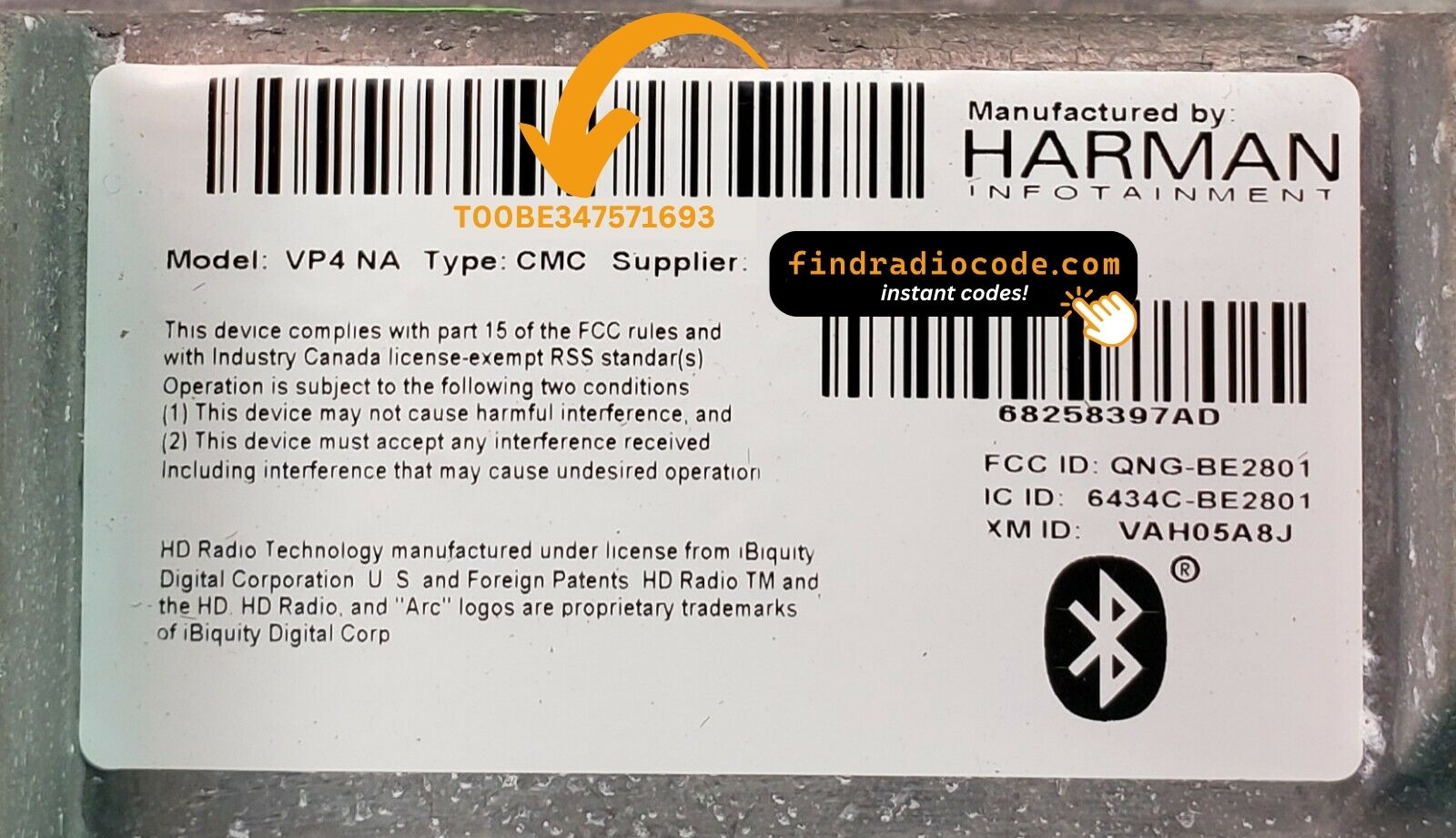 Jeep Compass radio serial number label location